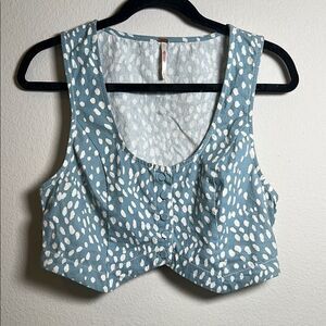 Free People Bennett Set In Cloud Combo Vest Top Only Blue & White